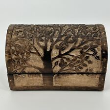 Carved Wooden Trinket Box Domed Lid Hinges Tree Of Life picture