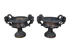 Pair of Figural Bronze Bacchus Tazza Garden Urns Footed Planter Jardinière 27