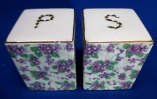 PAIR LEFTON PORCELAIN SQUARE SHAPED WITH ALL OVER VIOLETS SALT AND PEPPER SHAKER picture