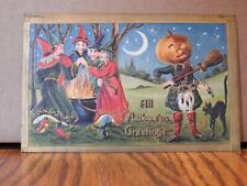 All Hallowe'en Greetings Post card Embossed 5 witches trade mark 2171 picture