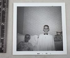 Vintage Photo Square 1965 First Communion Boy and Bedridden Grandma Pose picture