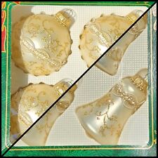 8 Vtg Ivory GOLD KREBS GLASS ORNAMENT  FLORAL GLITTER RIBBON Baubles & Bells picture