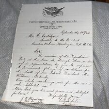1901 Puerto Rican Republican Party of Utuado Rico McKinley Assassination Letter picture