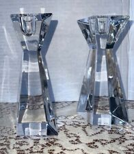 Pair Lenox Crystal Taper Candle Holders Heavy Triangle Shaped  8