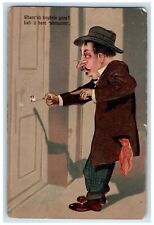 1909 Drunk Man Key Opening Door Mc Henry ND Embossed Posted Antique Postcard picture