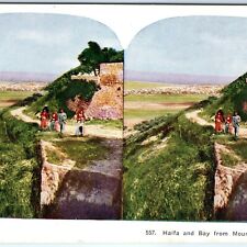 c1900s Haifa, Palestine Bay from Mount Carmel Stereo Photo Holy Land Israel V26 picture