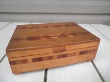 Vintage Inlaid Marquetry Wood Dresser Trinket Box-- 9 1/2