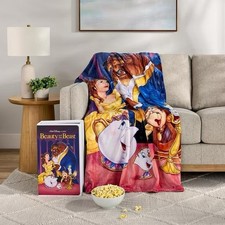 Disney Classic Beauty and The Beast VHS Boxed Silk Touch Throw Blanket 50" x 70" picture