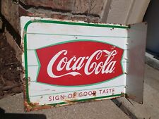 c.1960s Original Vintage Enjoy Coca Cola Sign Of Good Taste Metal Coke Flange  picture