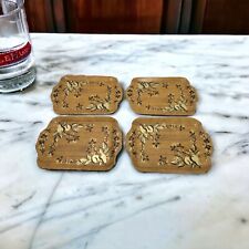 Vintage Set of 4 Small Metal Decorative Serving Trays Brown Gold Fruit Decor picture