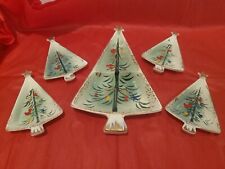 Vintage Holt Howard 1950s Christmas Tree Condiment Tray Set Hand Painted 5pc picture
