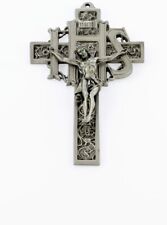 Pewter Filigree IHS Cross Crucifix with Antique Silver Tone Finish Decor, 9 Inch picture
