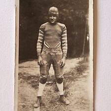Antique Snapshot Photograph Young Man In Football Player Helmet ID Info On Back picture