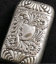 Antique Silver Tone Vesta Case Art Nouveau Repousse Match Safe No Monogram picture