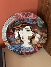 Vintage Rare Majolica Hanging Plate Of Woman 16 Of 26, 13.75 Diameter picture