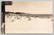 Postcard MI RPPC Muskegon Pere Marquette Beach Lake Playgrounds Bathers c1951 I9 picture