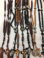 12 x Mixed Wood man Rosary Wood Crucifix Necklace Wood Rosary Baptism Memories picture