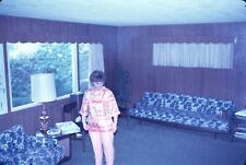 1966 Woman Retro Wood Paneling Living Room 60s Vintage 35mm Ektachrome Slide picture