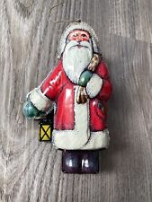 VINTAGE Hallmark Ornament 1981 Pressed Metal Tin Santa w/ Lantern picture