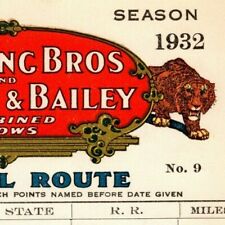 Scarce 1932 Ringling Bros. B&B Circus Route Card Missouri Oklahoma Kansas Texas picture