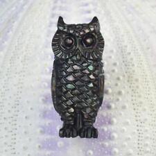 Owl Design Fine Black Mother-of-Pearl Shell Carving Figurine Collection 3.48 g picture