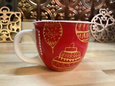 Christmas Starbucks Mug Red Gold White Holiday Ornaments 14 oz Coffee Cup 2015 picture