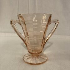 Hocking Glass Co Block Optic Pink Depression Glass Cone Shape Sugar Bowl picture