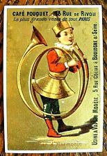 Trade Card 1870s French Café Fouquet Young Man with French Horn Trade Card picture