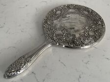 ANTIQUE OLD VINTAGE ~ HAND HELD MIRROR ~ SILVER PLATED 9