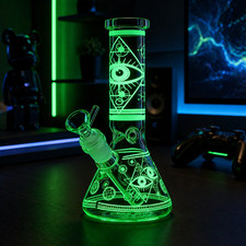 8"Eye Glow in Dark Glass Bong Water Pipe Beaker 14mm Bowl Smoking Tobacco Screen picture