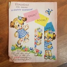 Anthropomorphic girl dog 1947 Birthday fold out plaid dress by picture