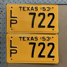1953 Texas license plate pair LP 722 YOM DMV SHOW CAR READY 13641 picture