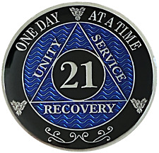AA 21 Year Coin Blue, Silver Color Plated Medallion, Alcoholics Anonymous Coin picture