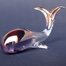 Whale Figurine Hand Blown Glass Gold Crystal Sculpture picture