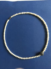 Vintage Natural Pearl Necklace W. Small Silver Pendant:  Bead Size 3/16
