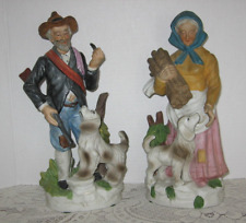Vintage Homco 12” Porcelain Statue/Figurine Old Couple With Dogs Hunter/Gatherer picture