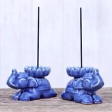 Blue Elephant Incense Holders from Thailand (Pair) - Polite Elephants in Blue picture