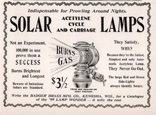 1899 b  Badger Brass Solar Acetylene Cycle Carriage Lamps  Print Ad picture