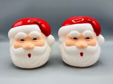 Pair of Vintage Plastic Blow Mold Santa Head Light Covers Christmas Decor picture