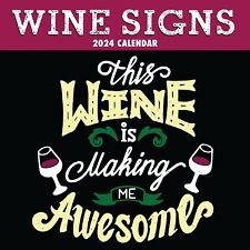 2024 Square Wall Calendar, Wine Signs, 16-Month Funny Corner Theme 12x12