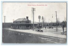 1920 Union Station Wagon Cars Kendallville Indiana IN Posted Vintage Postcard picture