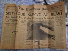 Original 1937 Newspaper Clipping Hindenburg Zeppelin Disaster May 7 PASADENA picture