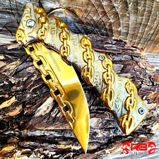 8” Gold Chain Tactical Spring Assisted Open Blade Folding Pocket Knife Survival picture