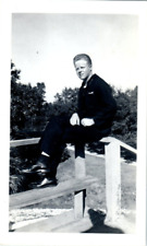 Vintage Photo 1930s, USA Navy Sailor Posed on Fence, 4.5x2.5 Black White picture