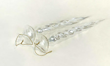 Vintage Jumbo Blown Glass Icicle Christmas Ornaments Iridescent Clear Large 9