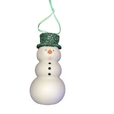 Christmas Snowman Glitter Green Hat Porcelain Ornament Department 56 picture
