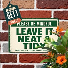 Cleanliness Workplace Reminder Sign Green White Typography Metal Tin Plaque picture