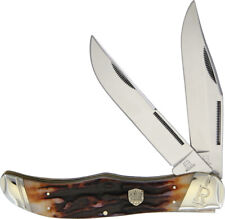 Rough Rider Folding Hunter Brown Stag Bone Handle Folding Blades Knife 1804 picture