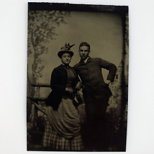 Posing Man Friendly Woman Tintype c1870 Antique 1/6 Plate Couple Photo Art C2033 picture