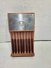 Vintage Flint Stainless Vanadium 6 Knives set Wood Wall Block Made in USA picture
